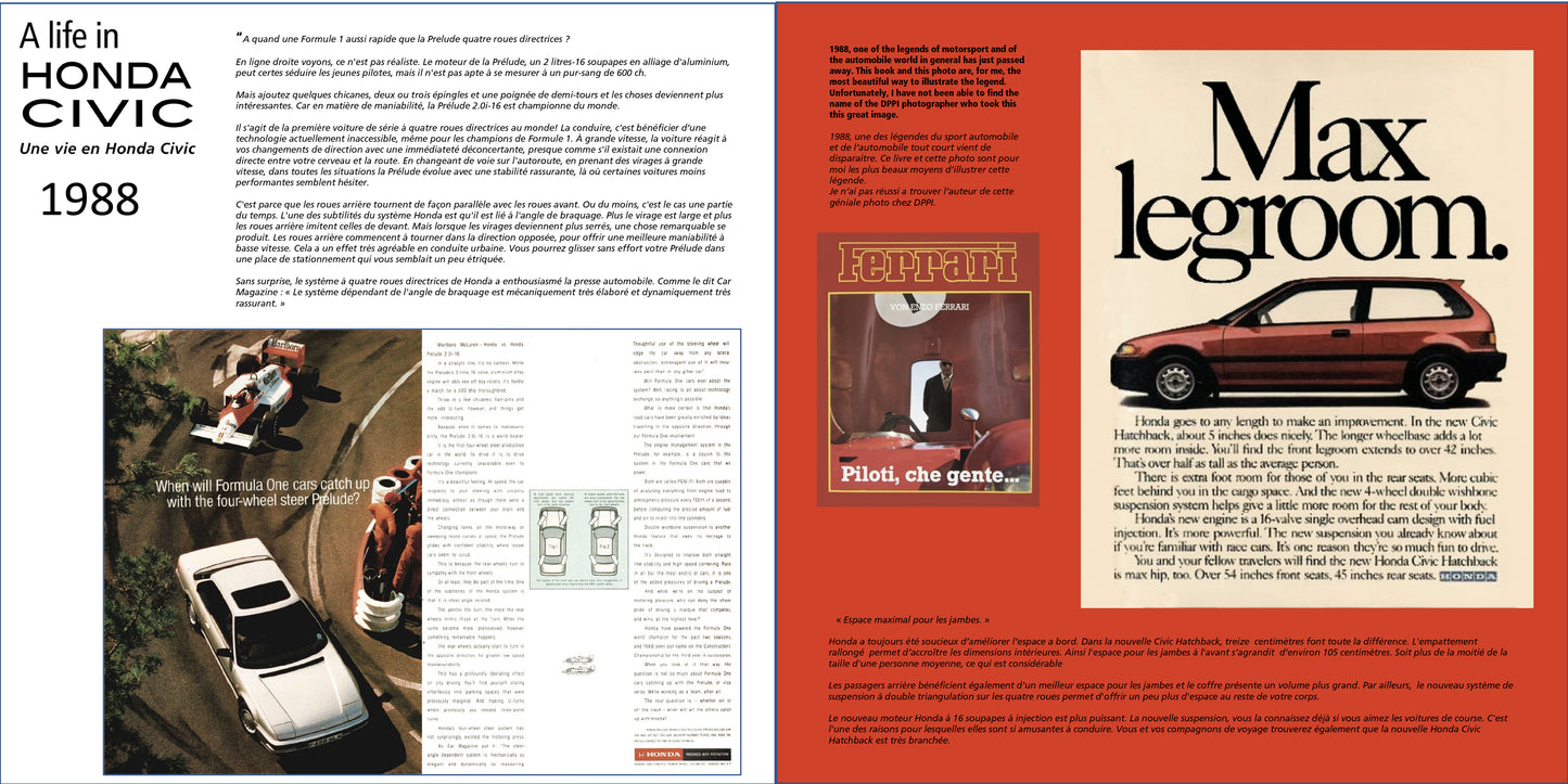 page book  a life in honda civic livre une vie en honda civic  prelude publicité f1 